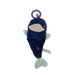 Douglas Baby Blue Sshlumpie Whale Lovey Teething Ring Plush Security Blanket